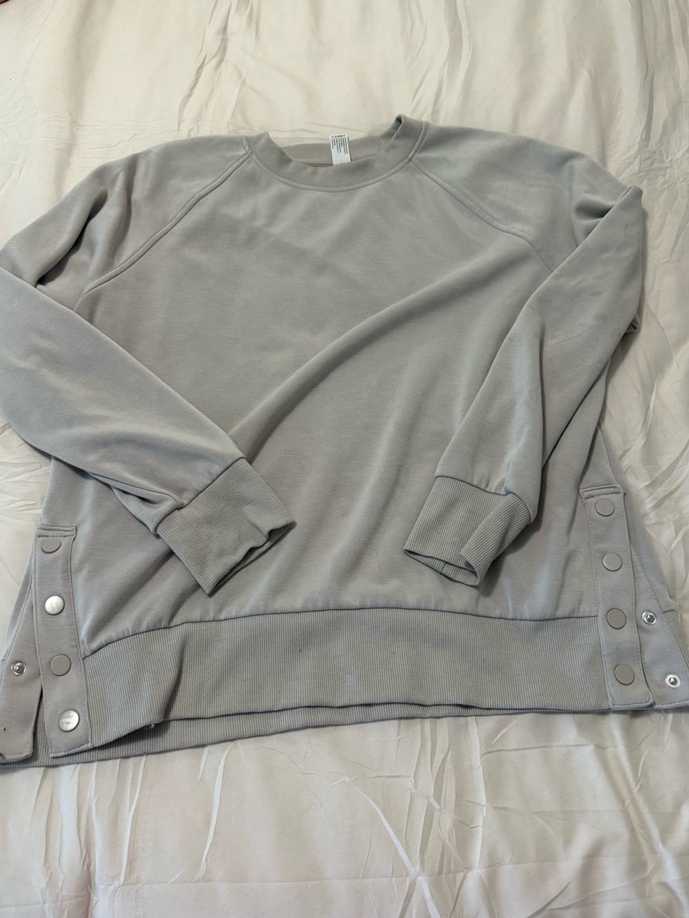 90 Degree By Reflex Light Gray Crewneck Sweater with Side Snap Detail